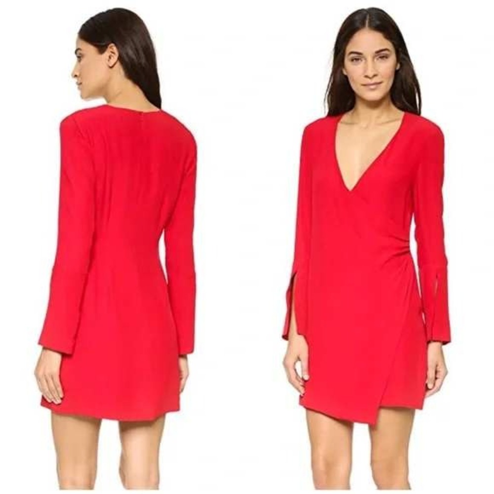 C/MEO Collective Mini Dress Wrap Long Sleeve Party Cocktail‎ Red Night Air XS
